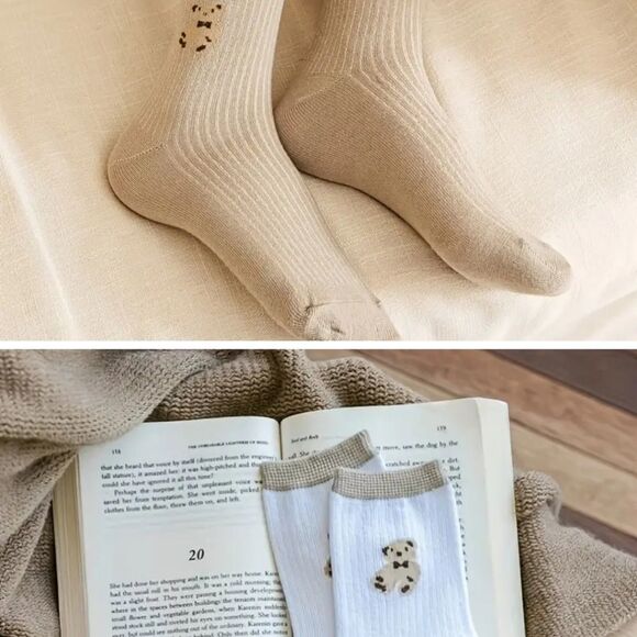 Ribbed teddybear Socks neutral Brown hosiery Adademic 6 pack - Picture 6 of 9